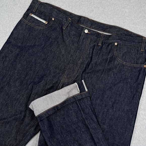 Luxire Custom Clothing Selvedge Jeans Mens 48 x 29 Loose Tapered Dark Denim $150 - Picture 1 of 13